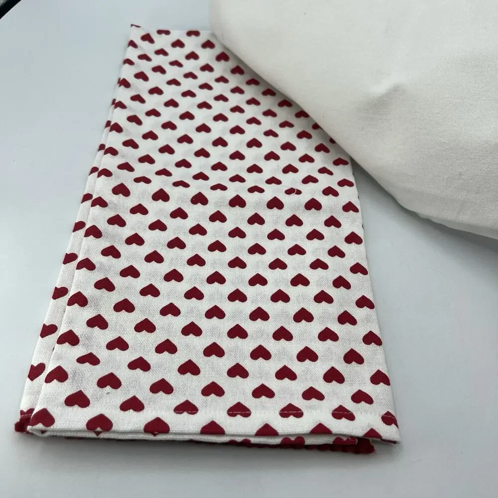 Nicole Miller Valentine's Day 2 Kitchen Towels Hearts Bear Red White Pom Poms